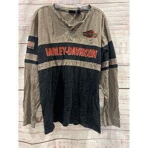 Harley-Davidson Mens Long Sleeve Henley Shirt Gray Black Pre-Luxe 99003-11VM L